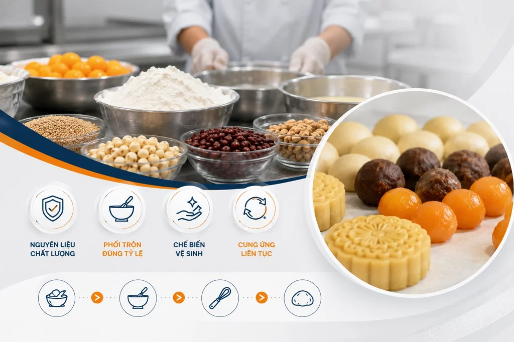 Bước 1: Chuẩn bị nguyên liệu và chế biến nhân, vỏ bánh