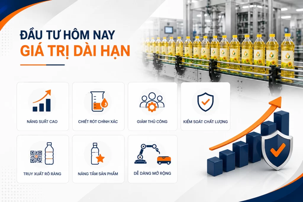 Doanh nghiệp nhận được gì khi đầu tư dây chuyền chiết rót dầu ăn?