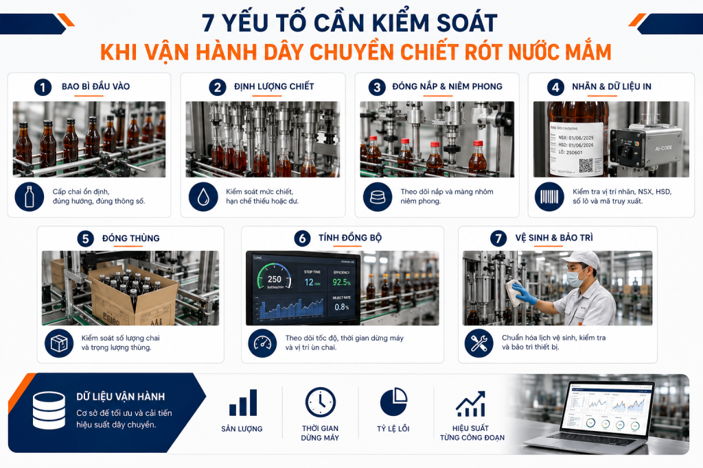 Quy trình vận hành dây chuyền chiết rót nước mắm cần kiểm soát những gì?