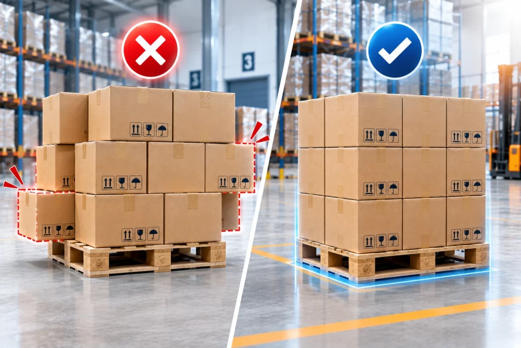 Không để hàng hóa vượt ra ngoài mép pallet