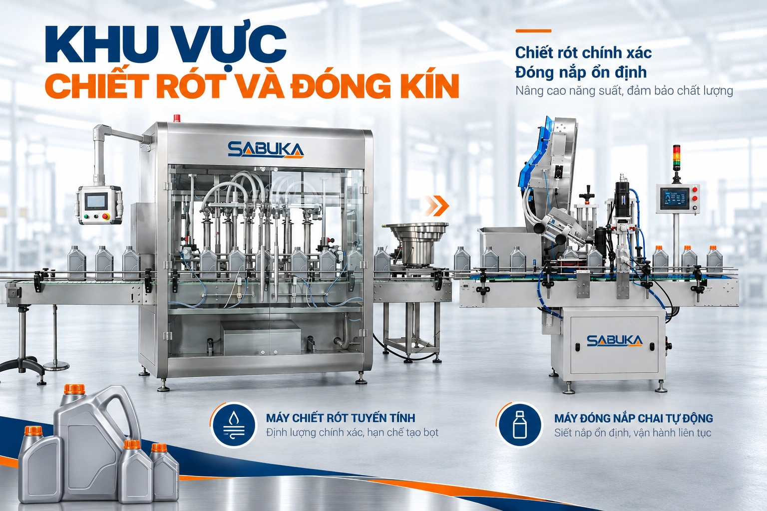 Khu vực dây chuyền chiết rót dầu nhớt và đóng kín