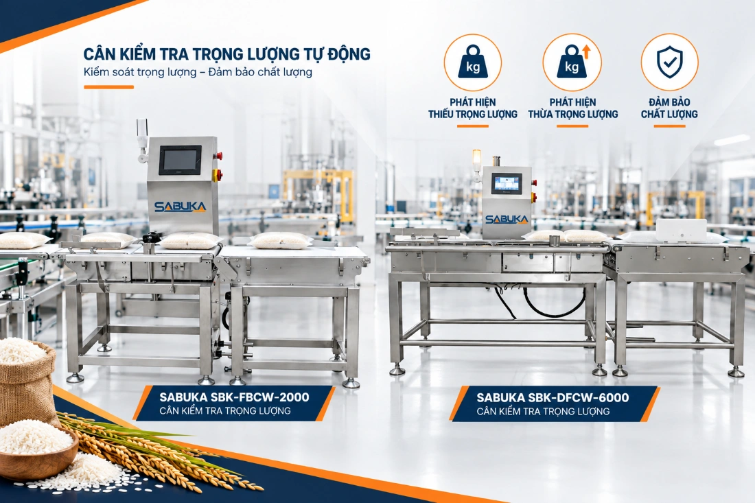 Phát hiện túi gạo thiếu hoặc thừa trọng lượng trên dây chuyền
