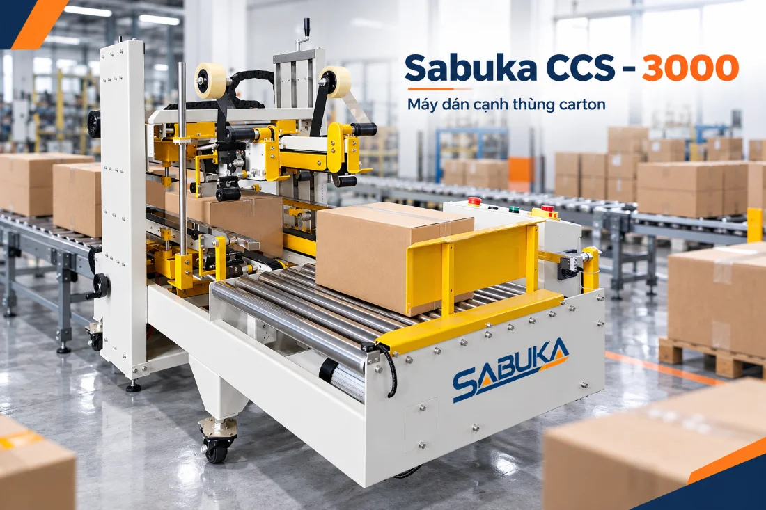 Máy dán băng dính cạnh thùng carton Sabuka CCS – 3000