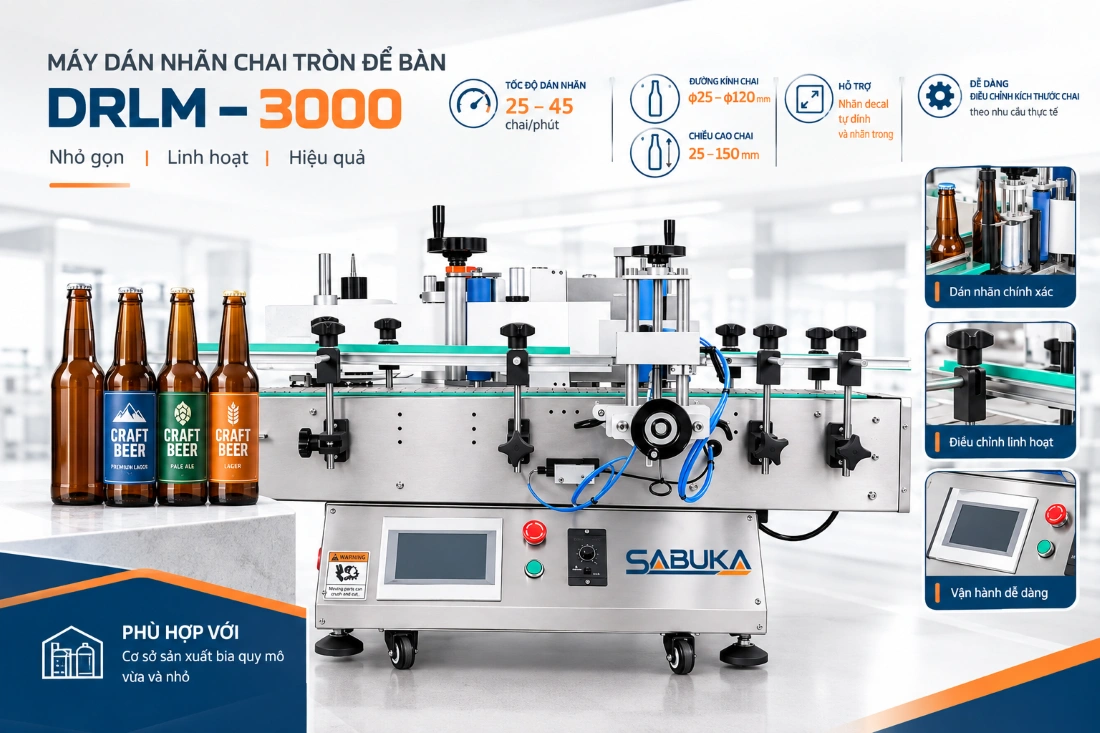 Máy dán nhãn chai bia tròn để bàn DRLM – 3000