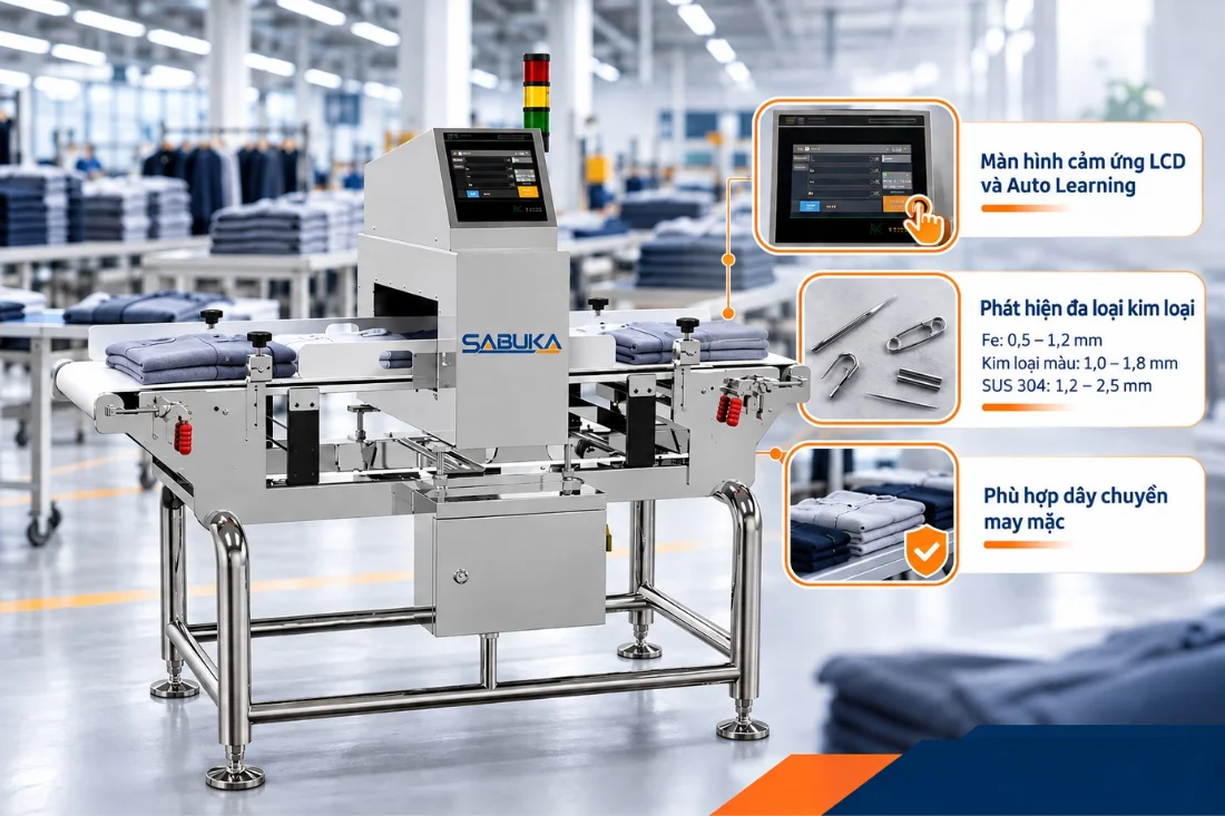 Máy dò kim loại trong ngành may cao tần Sabuka SBK HMD 4000