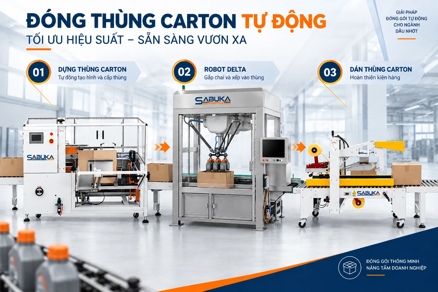 Khu vực đóng gói cuối dây chuyền chiết rót dầu nhớt