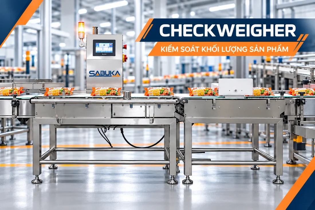 Checkweigher kiểm soát khối lượng sản phẩm trên dây chuyền đóng gói mì tôm