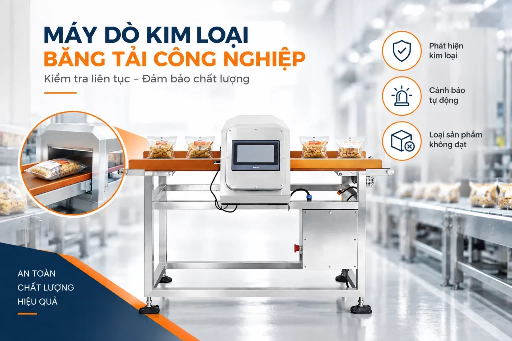 Máy dò kim loại băng tải kiểm tra liên tục, loại bỏ tự động