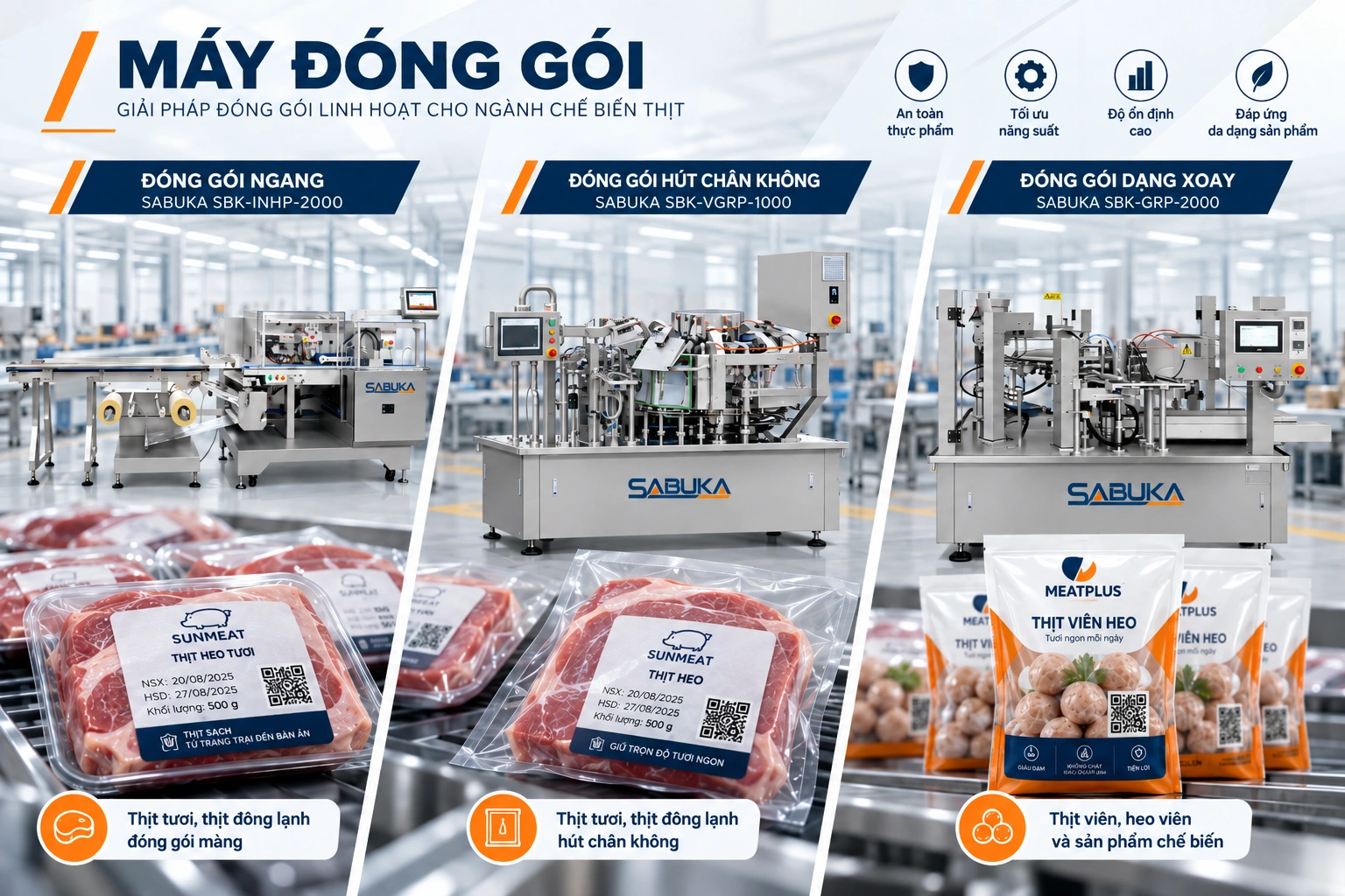 Máy đóng gói bao bì thịt heo truy xuất nguồn gốc