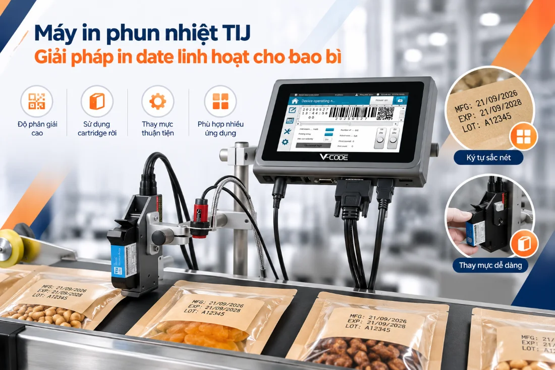 Máy in phun nhiệt TIJ in date rõ nét, linh hoạt trên bao bì