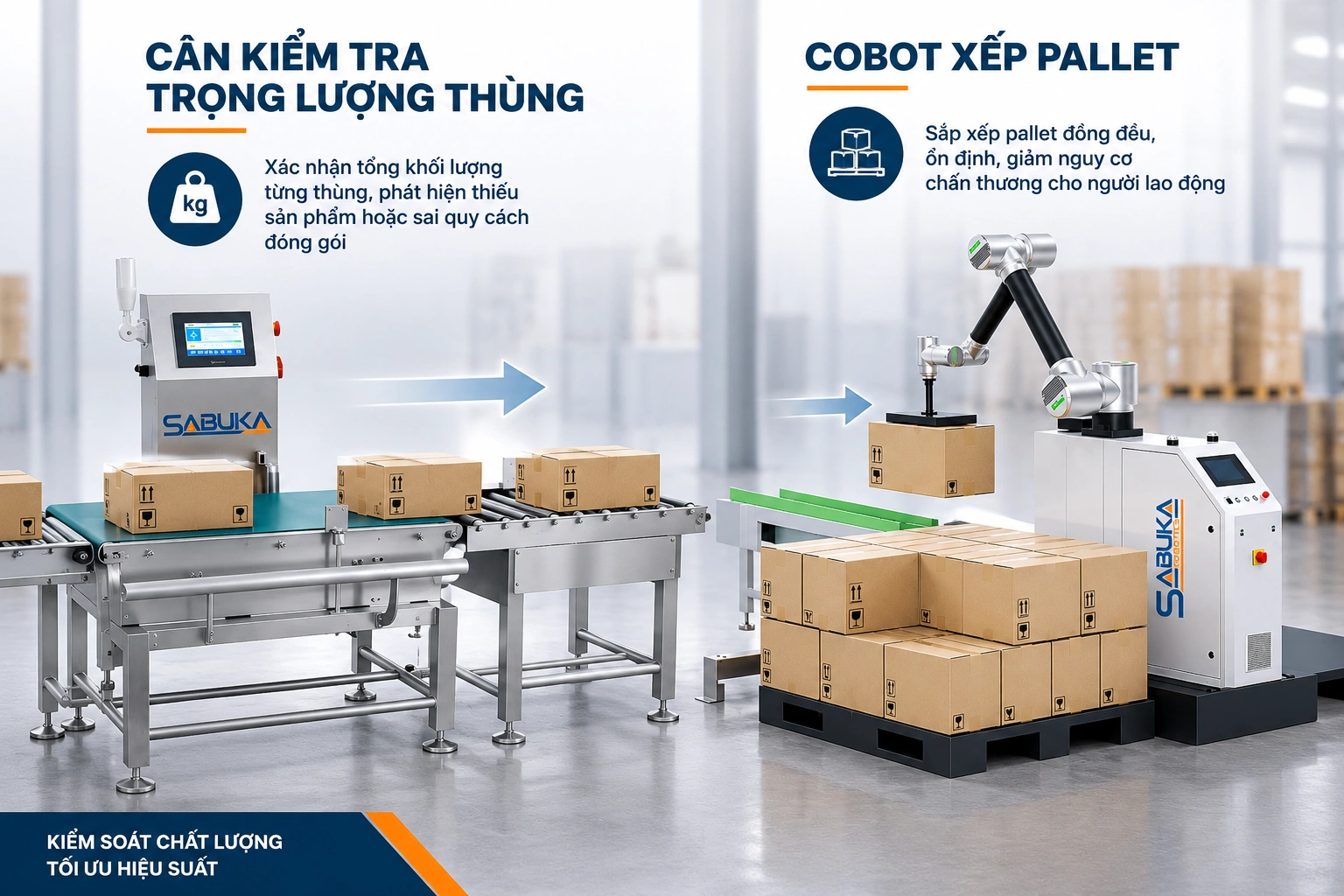 Khu vực đóng gói cuối dây chuyền chiết rót dầu nhớt