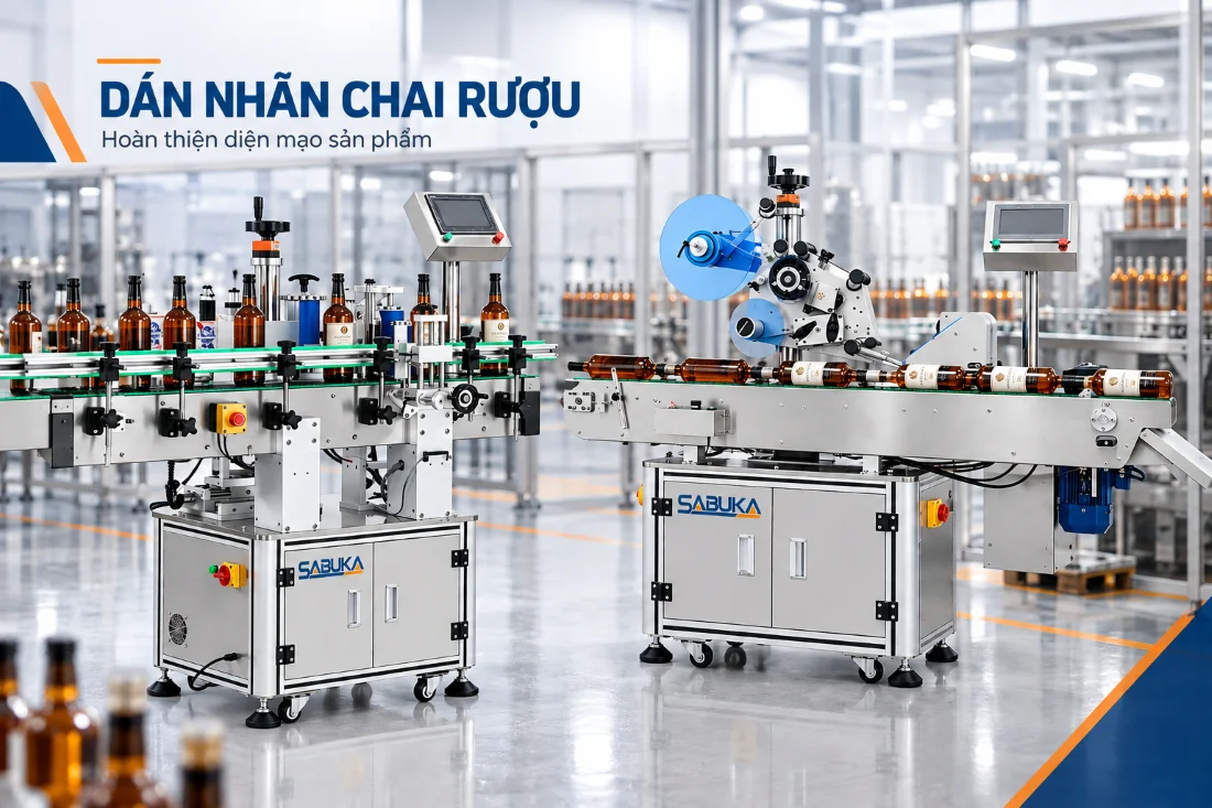 Dây chuyền dán nhãn tự động hoàn thiện chai rượu đồng đều,tự động
