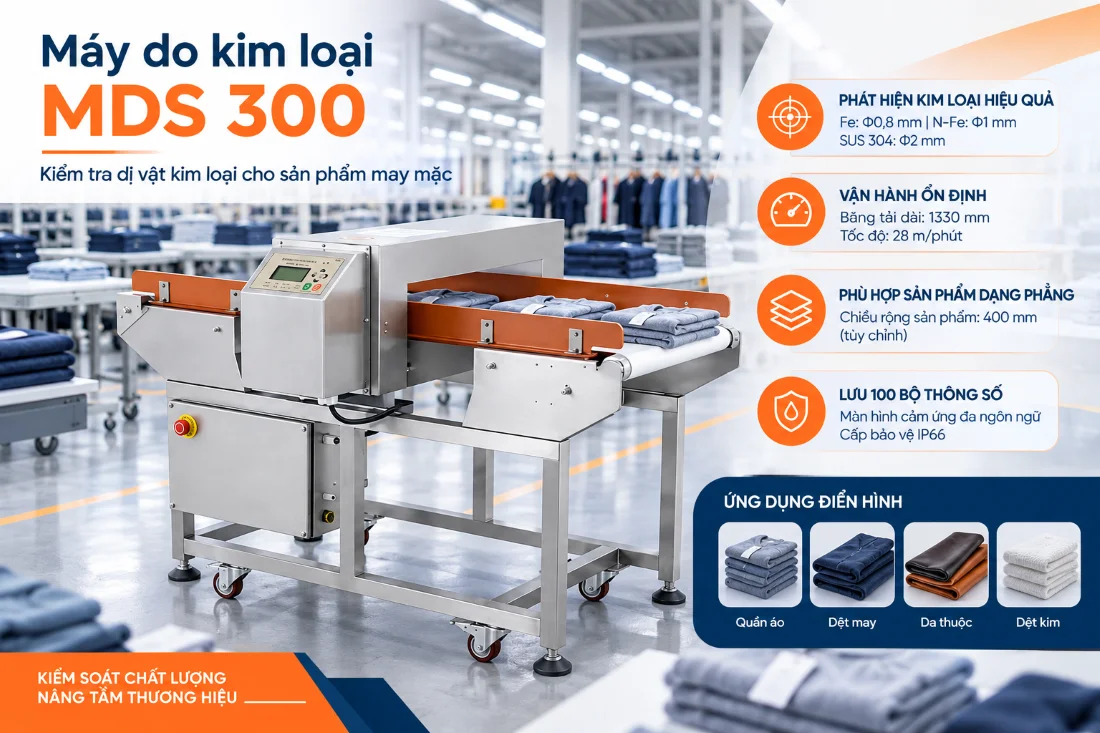 Máy dò kim loại trong ngành may MDS 300 cho sản phẩm may mặc dạng phẳng