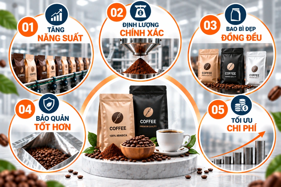Lợi ích khi sử dụng máy đóng gói cà phê trong sản xuất
