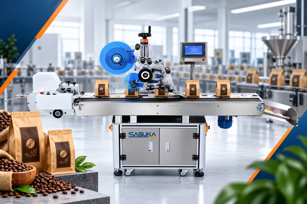 Giải pháp máy dán nhãn túi cà phê tự động chính xác cho xưởng rang