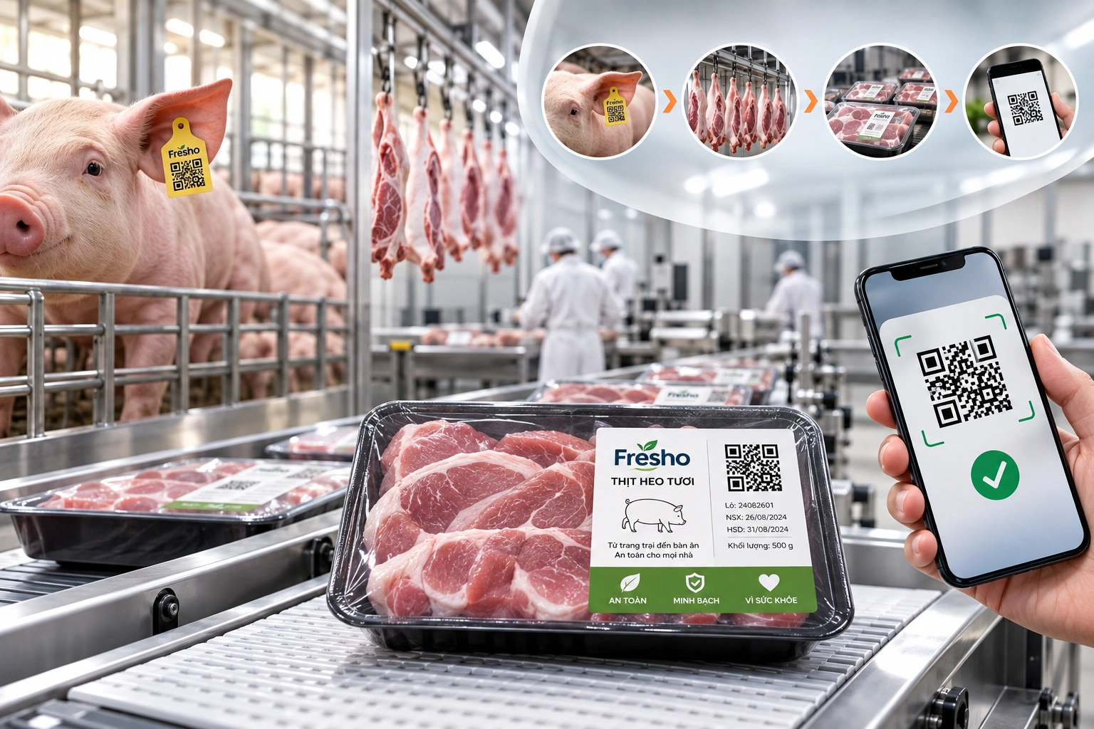 Quy trình truy xuất nguồn gốc thịt heo bằng QR Code được thực hiện như thế nào?