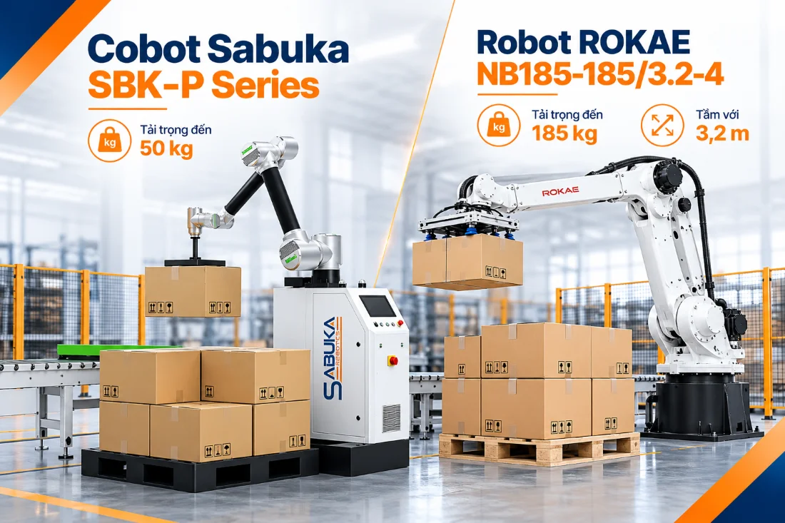 Cobot Sabuka SBK-P Series hoặc robot ROKAE NB185-185/3.2-4