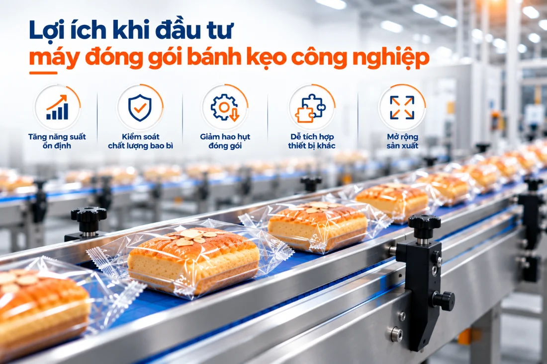 Lợi ích khi đầu tư máy đóng gói bánh kẹo công nghiệp