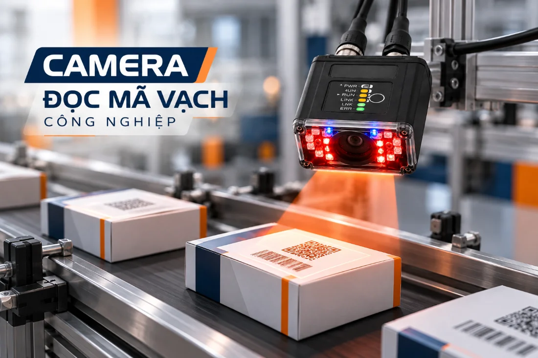 Camera đọc mã vạch công nghiệp tự động nhận diện trong dây chuyền sản xuất