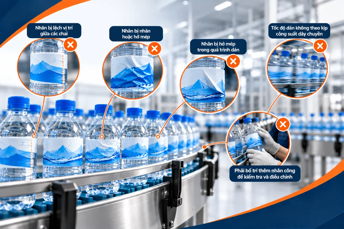 Những vấn đề thường gặp khi dán nhãn chai nước suối