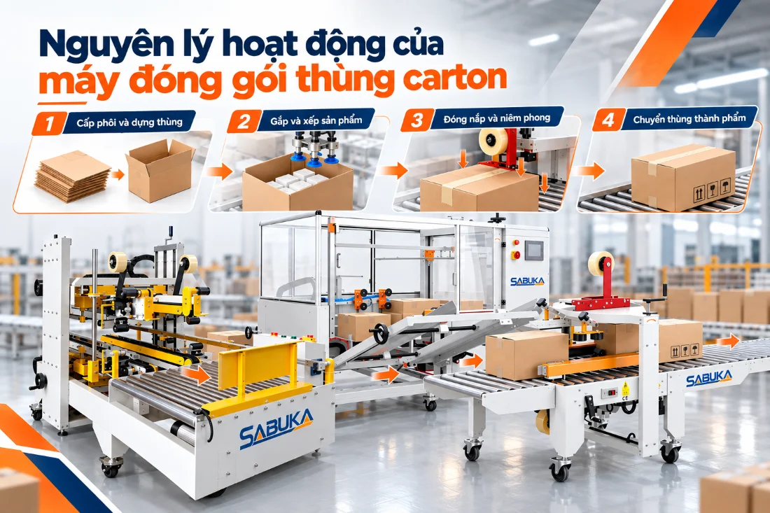 Nguyên lý hoạt động của máy đóng gói thùng carton