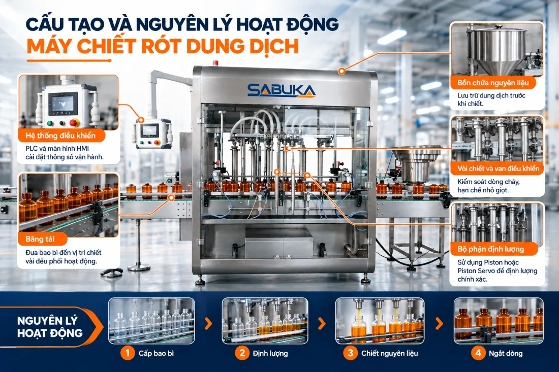Cấu tạo và nguyên lý hoạt động của máy chiết rót dung dịch