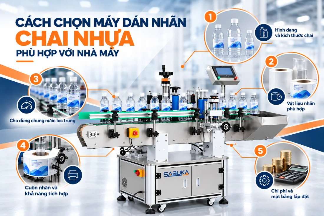 Cách chọn máy dán nhãn chai nhựa phù hợp với nhà máy
