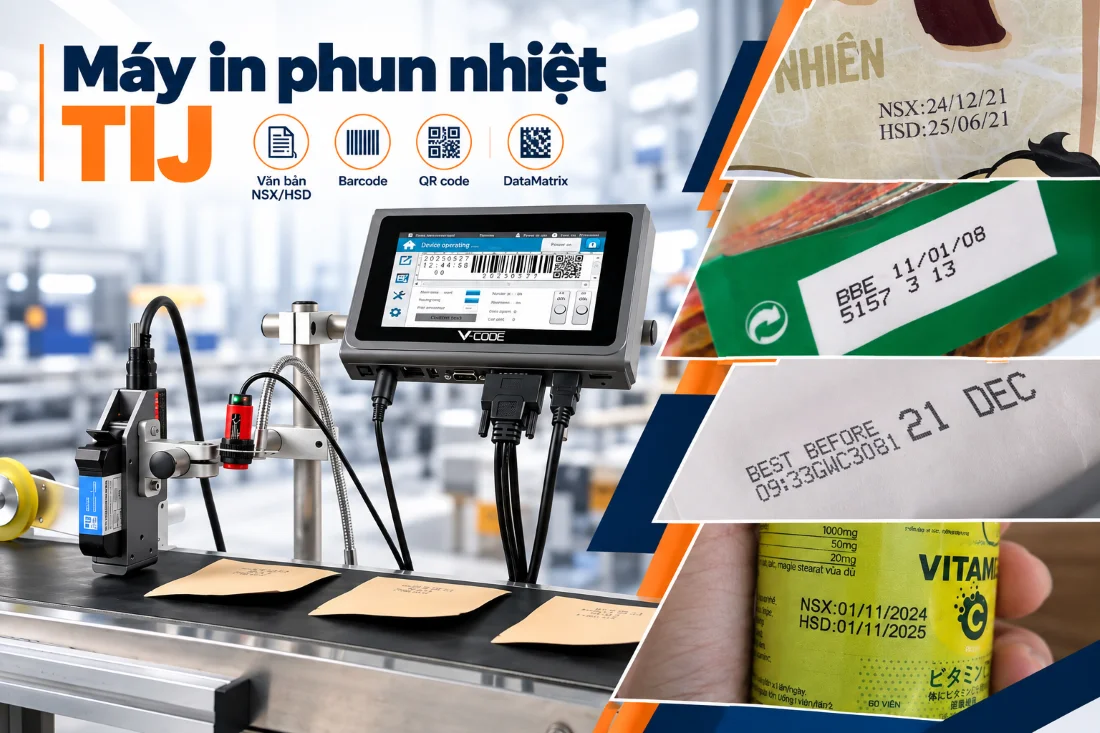 Máy in phun nhiệt TIJ in rõ nét NSX, HSD và mã truy xuất trên nhiều loại bao bì