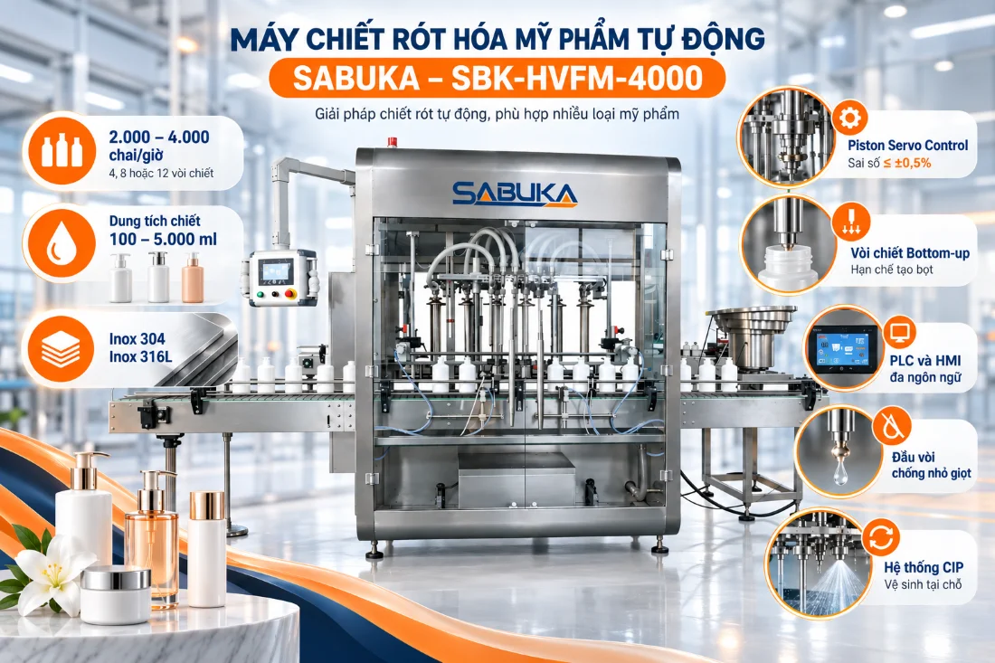 Máy chiết rót mỹ phẩm tự động Sabuka SBK-HVFM-4000