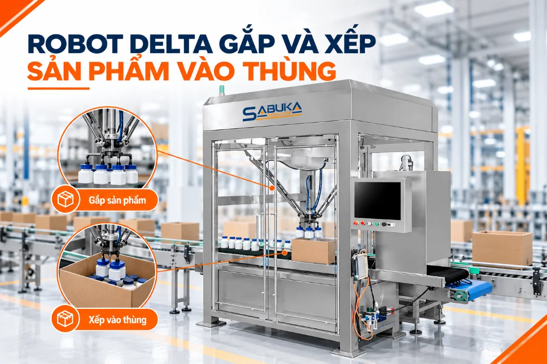 Đóng sản phẩm vào thùng trong dây chuyền đóng gói thùng carton