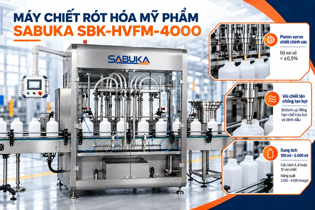 Máy chiết rót SBK-HVFM-4000 hỗ trợ chiết rót cho dây chuyền sản xuất hóa chất