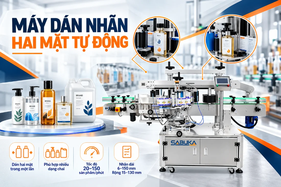 Máy dán nhãn bao bì hai mặt tự động