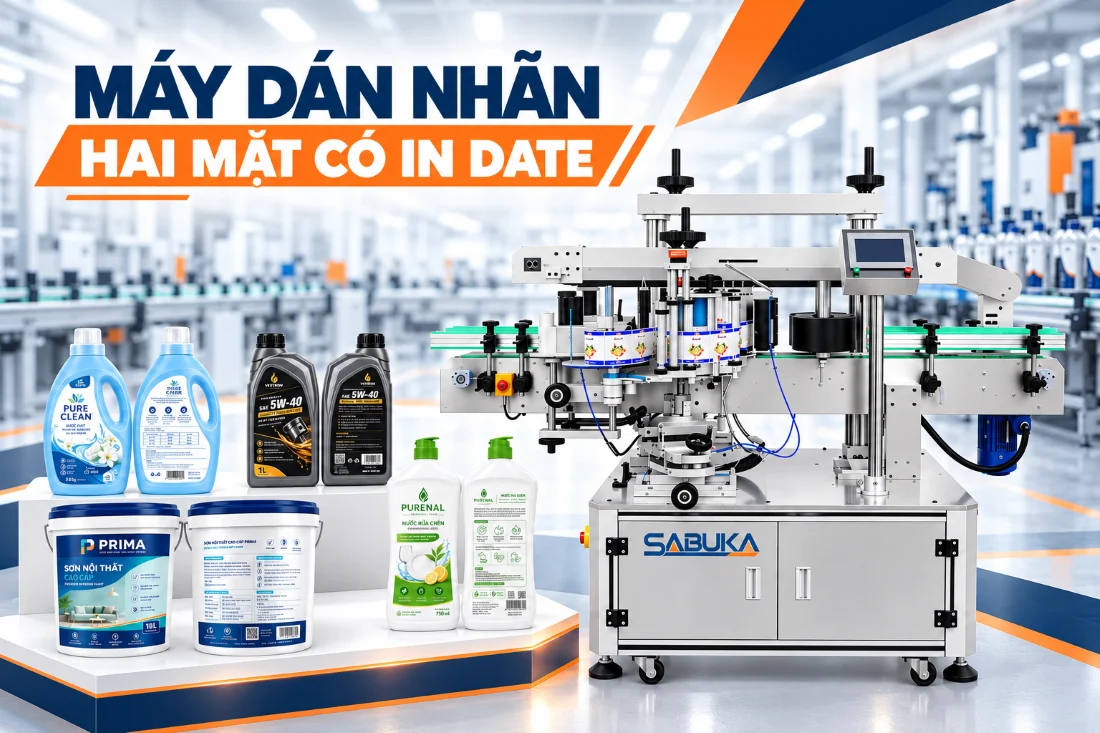 Máy dán nhãn có in date 2 mặt