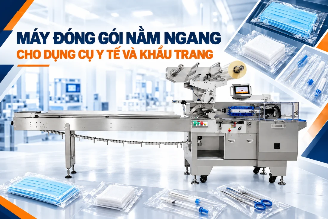 Máy đóng gói nằm ngang cho dụng cụ y tế và khẩu trang