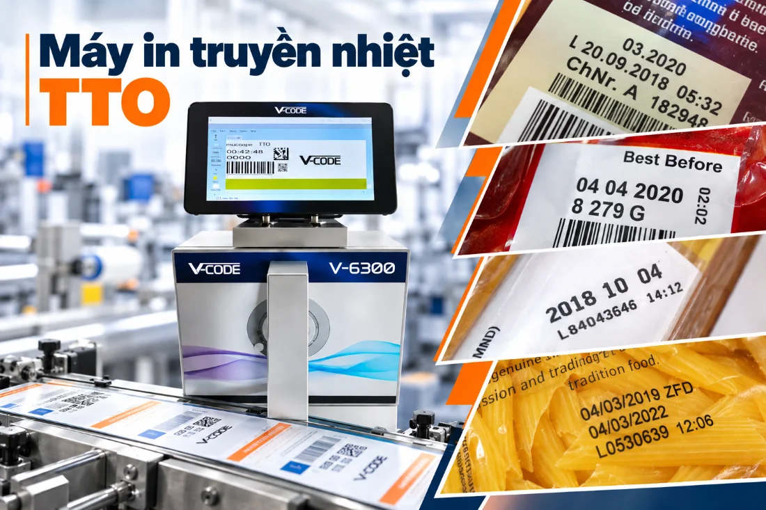 Máy in truyền nhiệt TTO in date, mã lô và thông tin truy xuất rõ nét trên bao bì