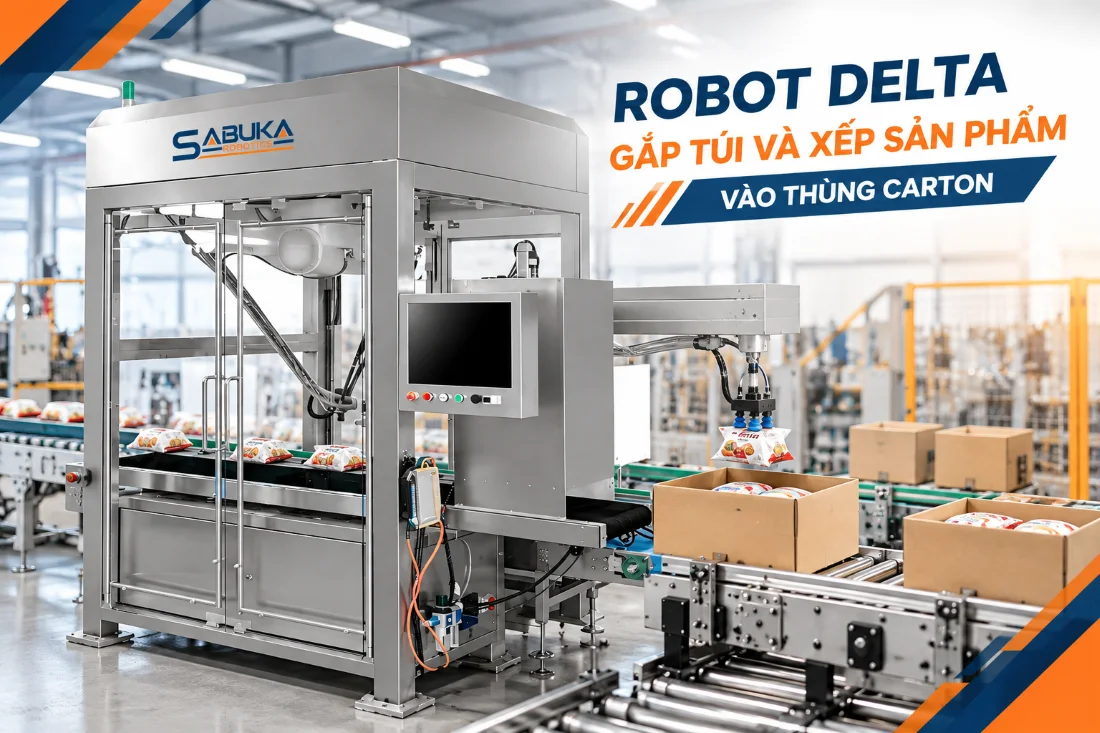 Robot lấy sản phẩm và xếp sản phẩm vào thùng carton