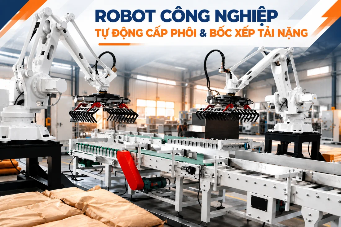 Mô hình robot công nghiệp tự động cấp phôi và bốc xếp tải nặng