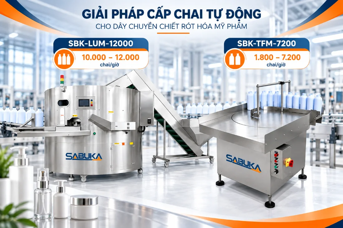 Giải pháp cấp chai tự động cho dây chuyền chiết rót mỹ phẩm
