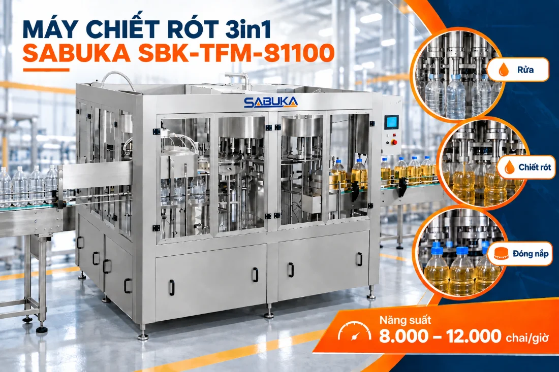 Máy chiết rót hóa chất 3in1 Sabuka hỗ trợ tích hợp 3 công đoạn trong một thiết bị