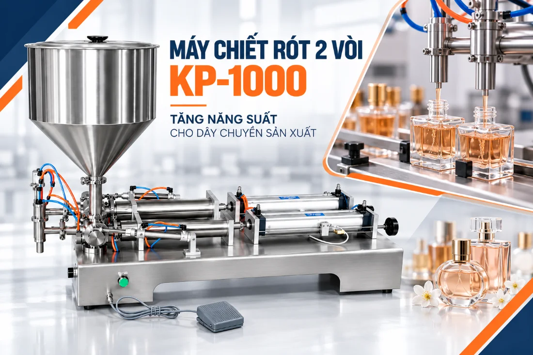 Máy chiết nước hoa 2 vòi bán tự động KP-1000 giúp tăng năng suất