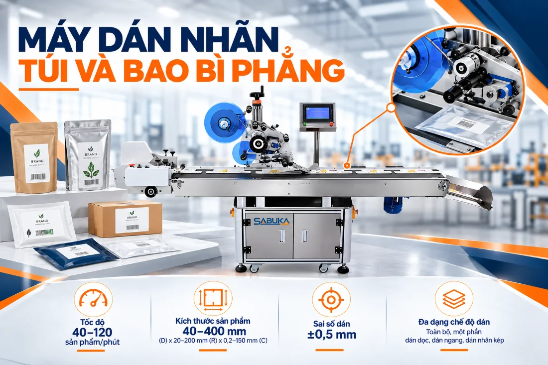 Máy dán nhãn bao bì túi và bao bì phẳng