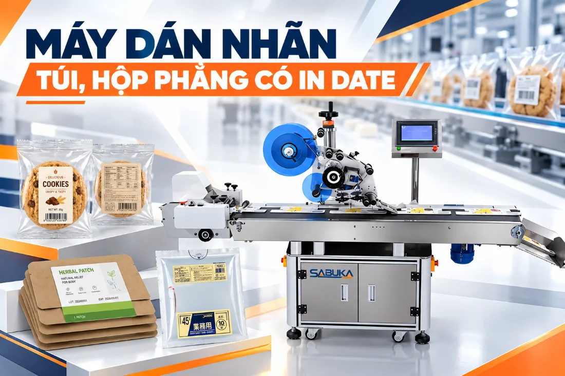 Máy dán nhãn in date túi, hộp phẳng