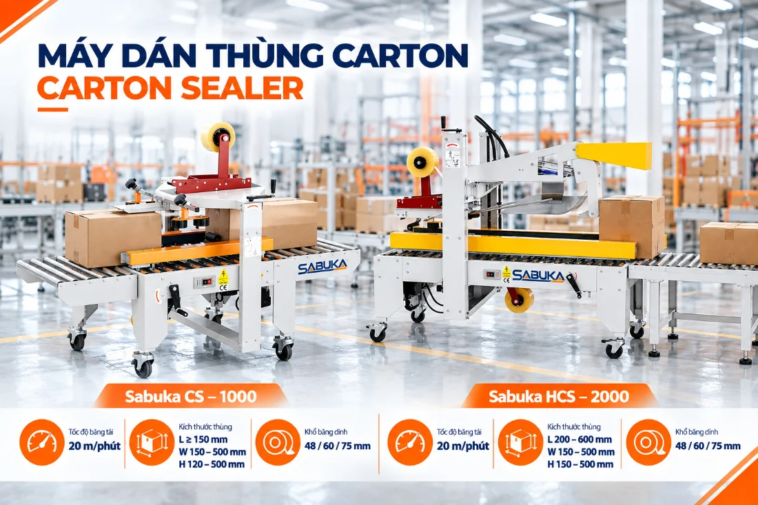 Máy dán thùng carton Sabuka CS-1000 và HCS-2000 tự động
