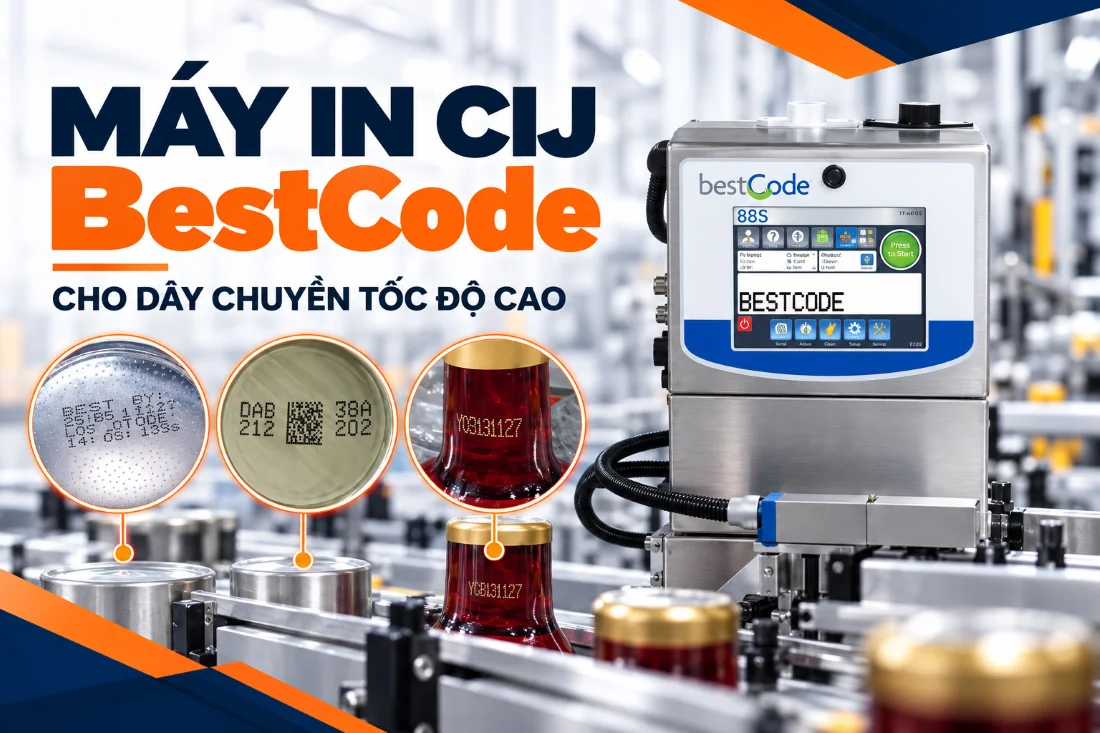 Máy in CIJ BestCode in mã liên tục trên chai, lon và bao bì tốc độ cao