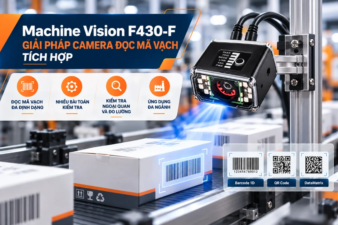 Camera F430-F đọc mã vạch tích hợp, kết hợp kiểm tra và đo lường trên dây chuyền