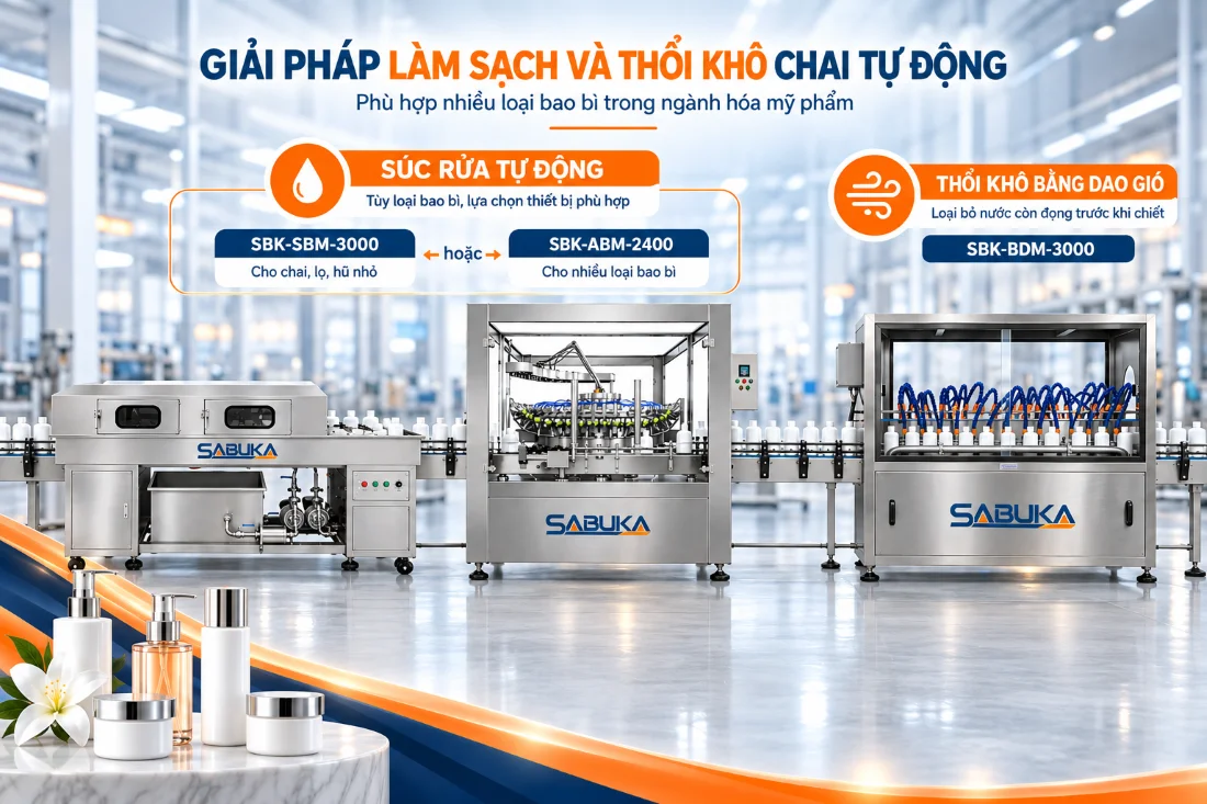Giải pháp làm sạch và thổi khô chai tự động