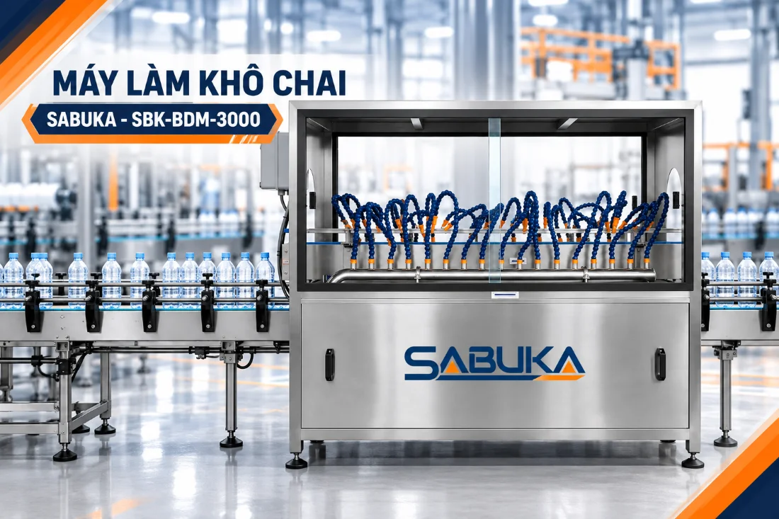 Máy làm khô chai SABUKA SBK-BDM-3000 sử dụng dao gió để tách nước trên chai