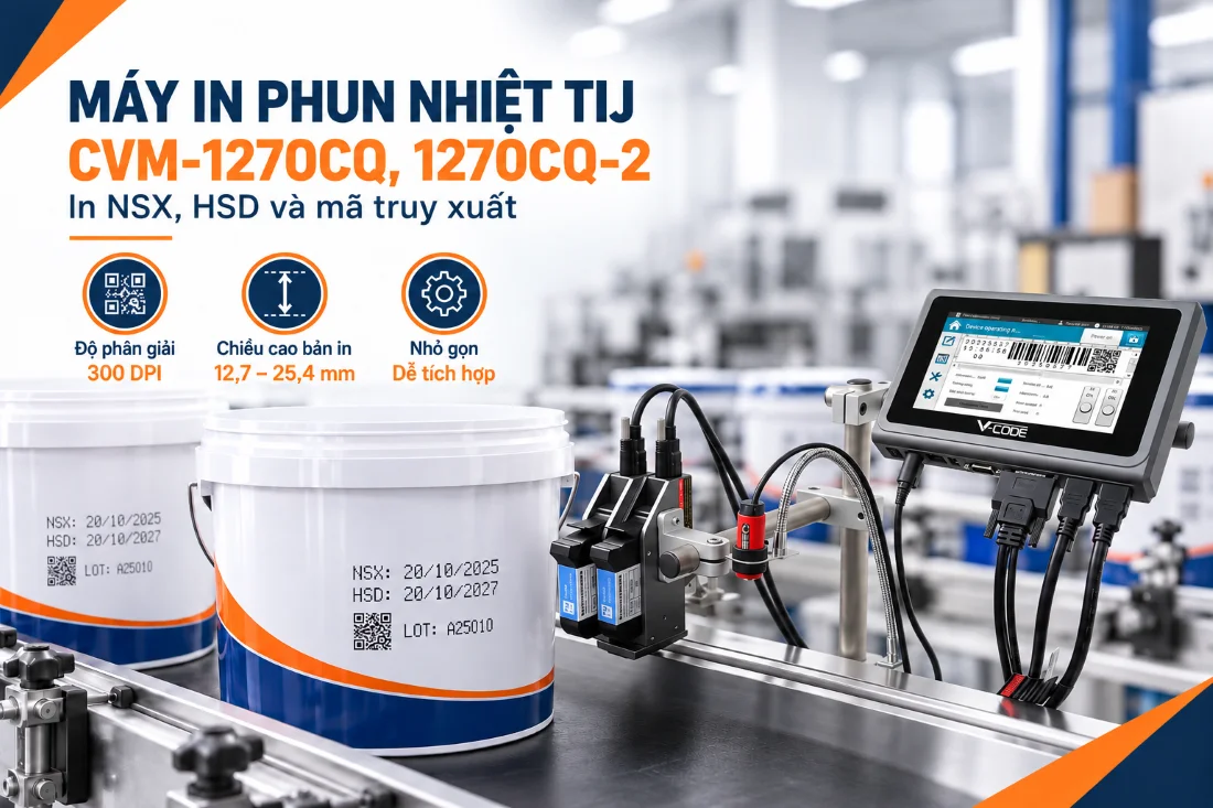 Máy in phun nhiệt TIJ in NSX, HSD và mã truy xuất