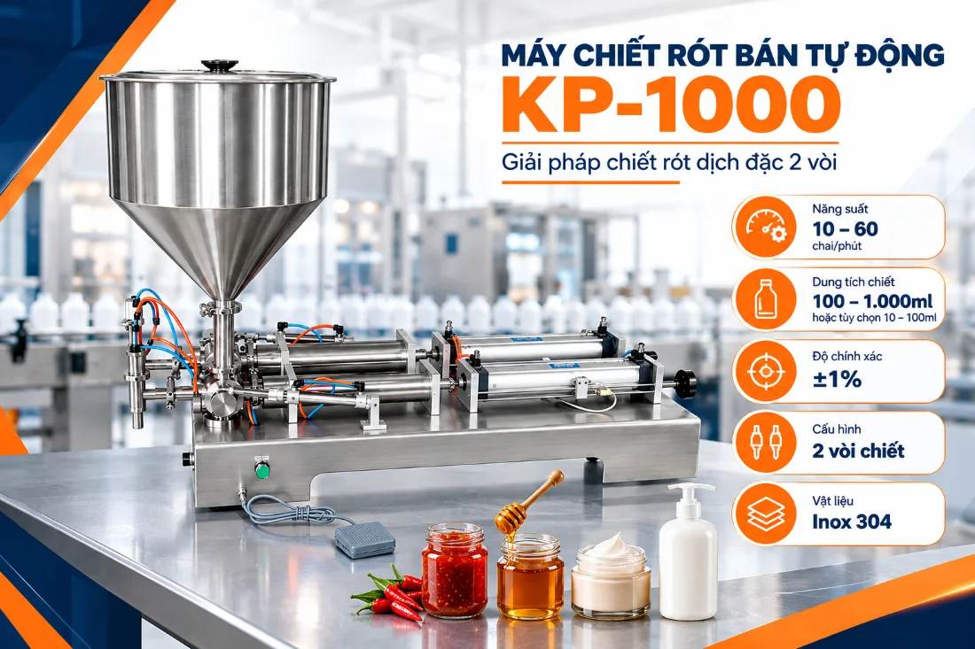 Máy chiết rót dịch đặc 2 vòi bán tự động KP-1000