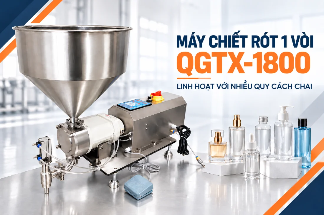 Máy chiết nước hoa 1 vòi tự động QGTX-1800 linh hoạt với nhiều quy cách chai